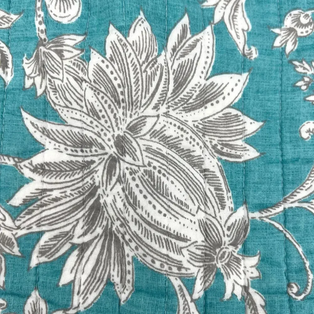 Villa Lugano Pair of Teal and White Quilted Pillow Shams 20